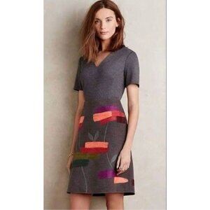 Raoul Mini Dress 8 Embroidered Short Sleeves Pockets Felted Color Block Cottage